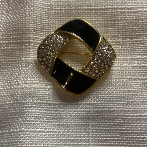 Vintage FAC Butler Brooch: Rhinestones and Black Enamel - Designer Signed - Picture 4 of 5